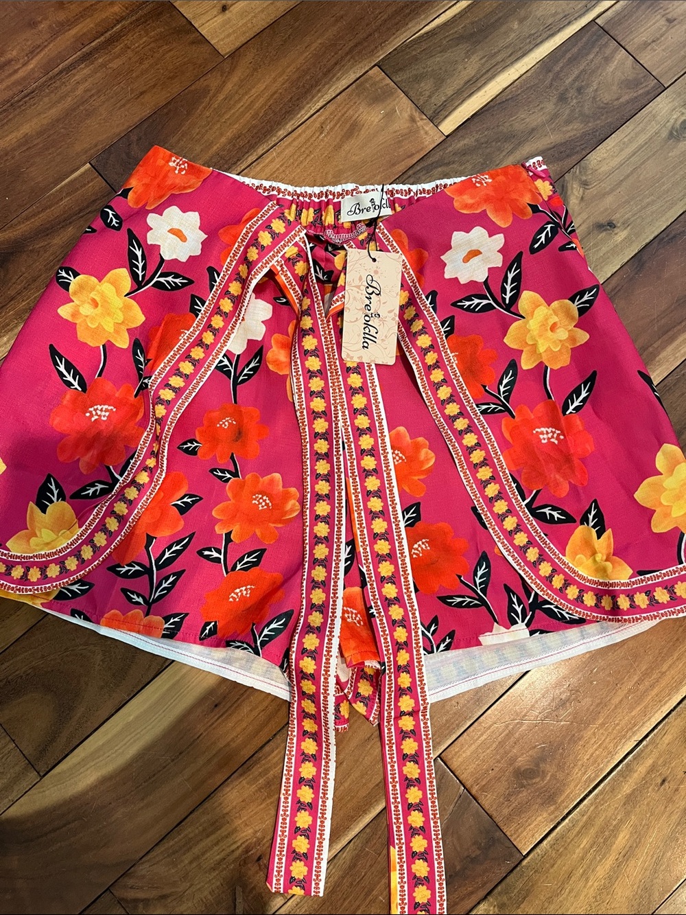 Amazon Pink Floral Tie-Waist Skort with Orange & Yellow Blooms
